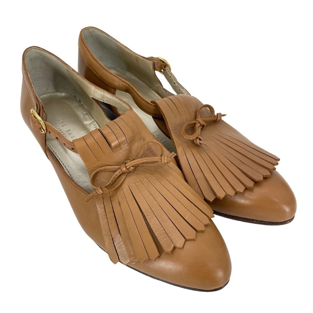 Ted Baker London Women’s 6.5 Fringe Leather Loafers Shoes Camel Color